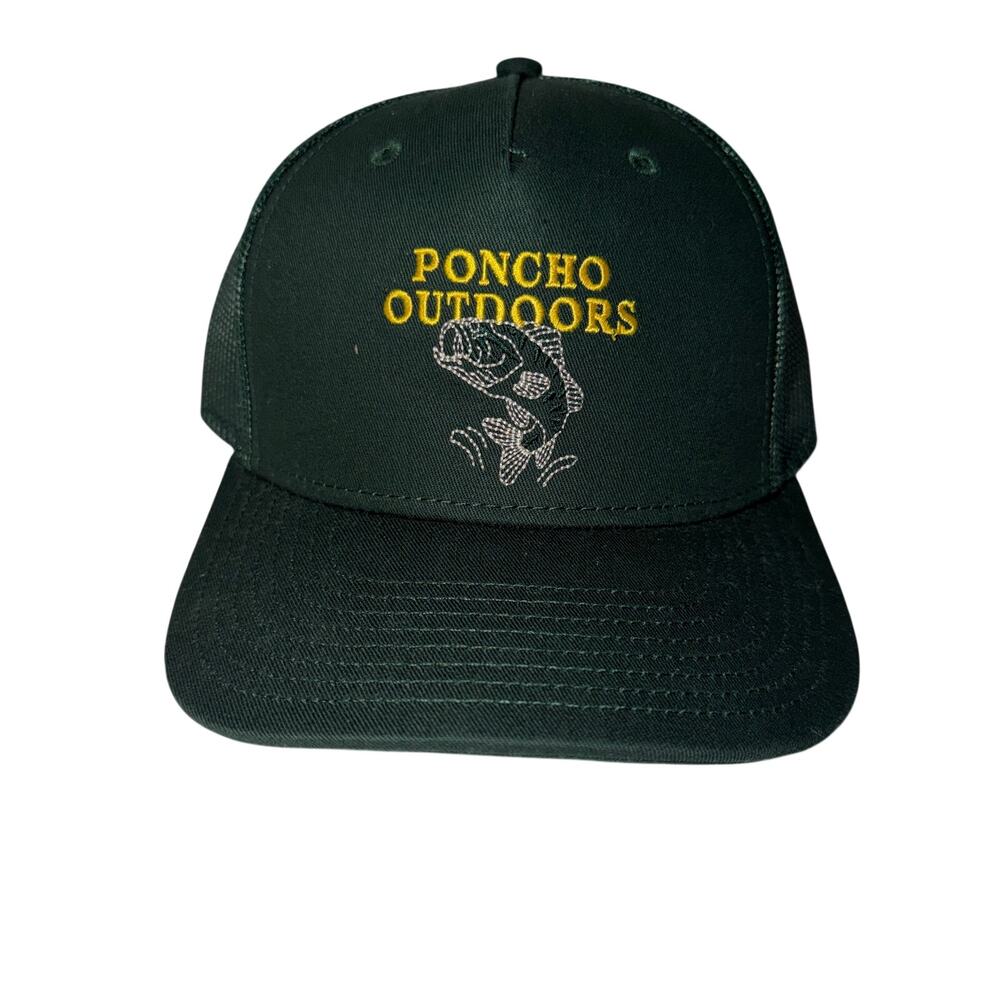 Poncho Outdoors Green Bass Trucker Hat Fishing Cap Mesh Snapback OSFA
